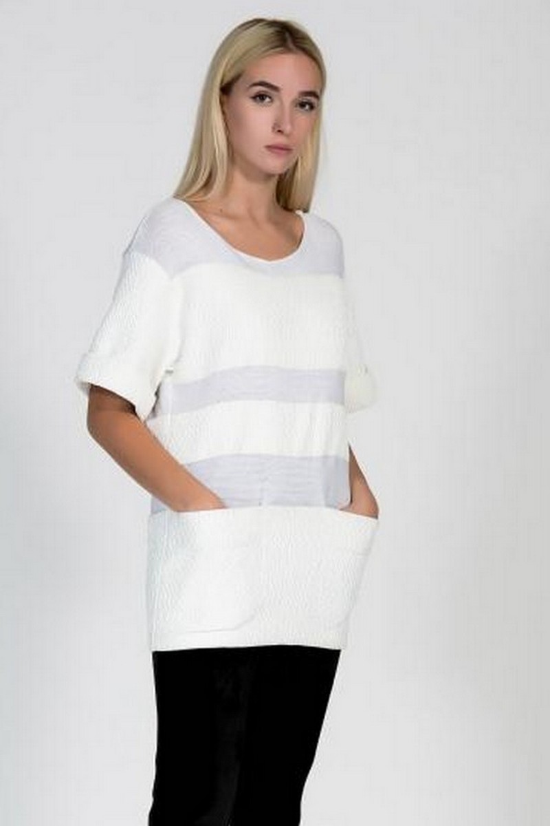 Buy White warm straight loose sweater, short sleeve women stylish sweater