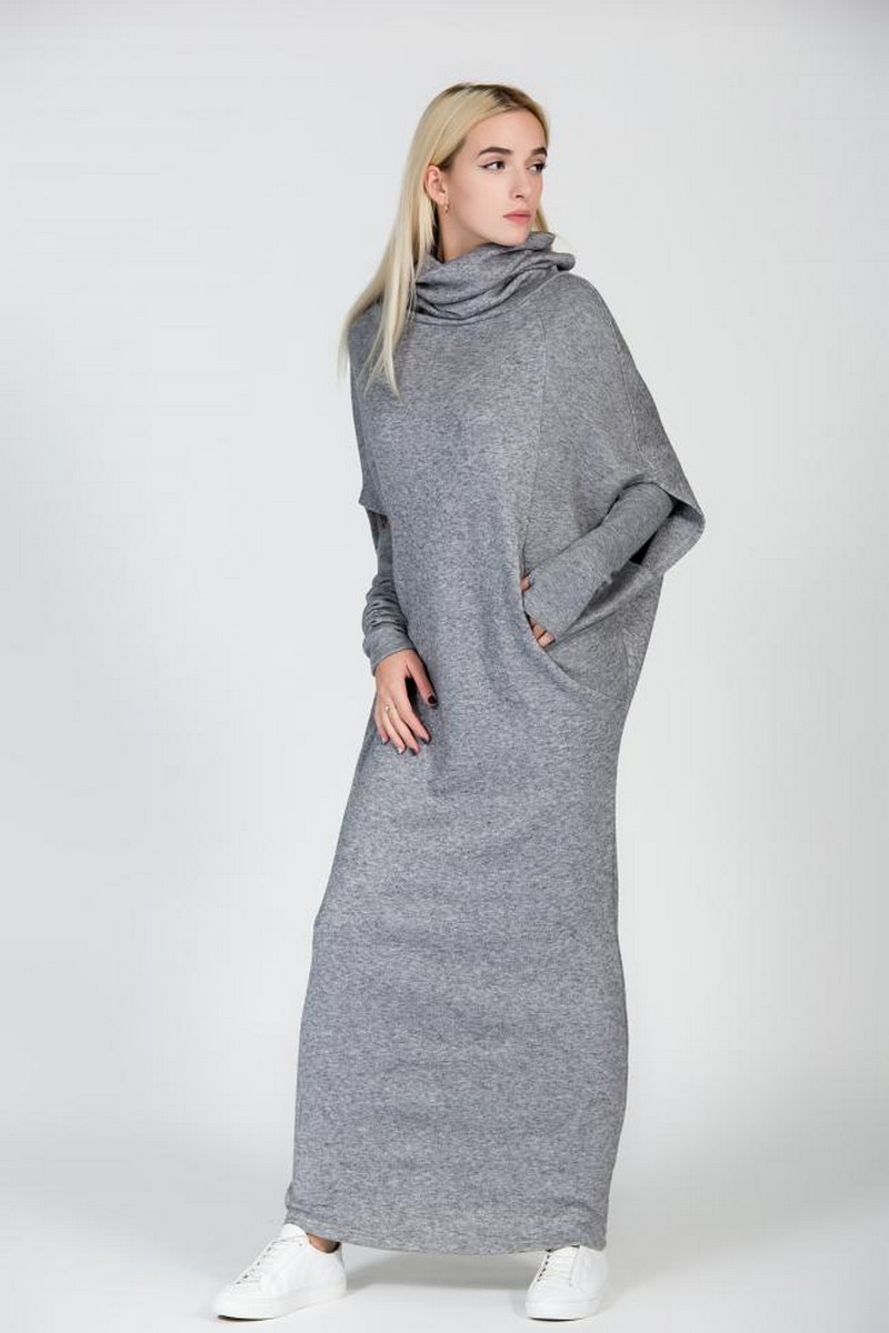 Buy Maxi grey loose hooded dress, Grey warm stylish transformer dress