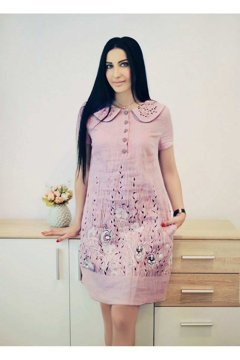 Buy Charming powdery trapeze comfortable stylish embroidered dress