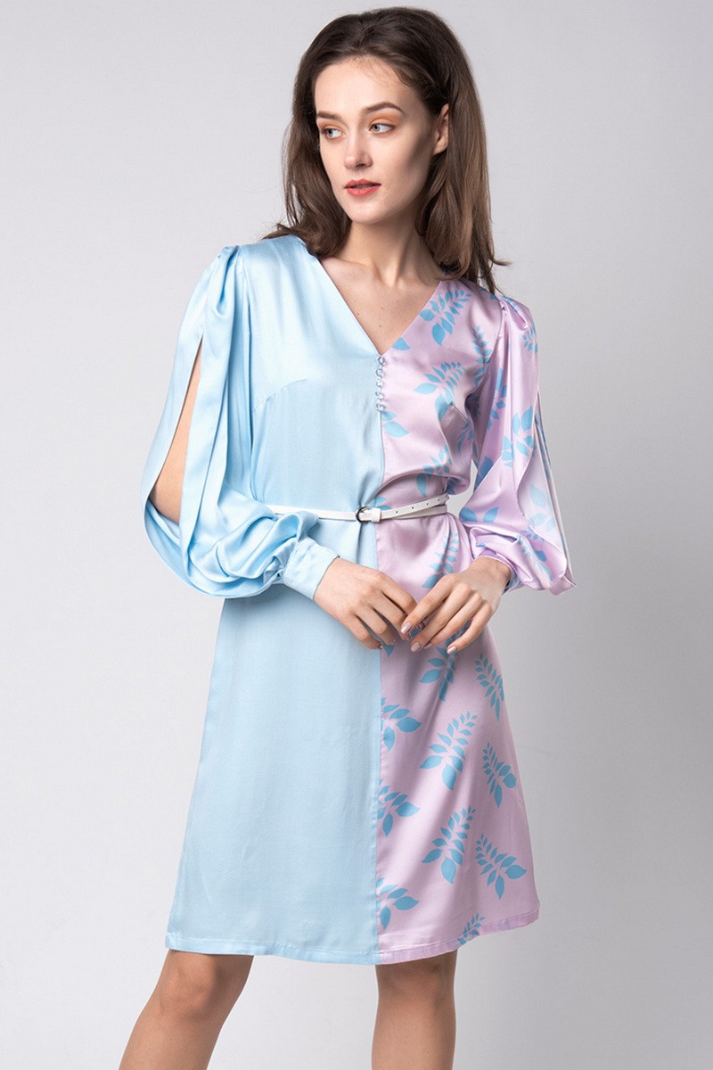 Buy Elegant designer two colored dress, V-neck casual party dress, women`s viscose floral print dress