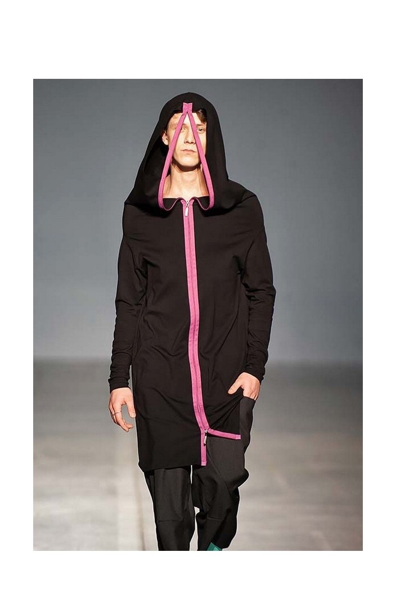 Buy Mantle black hooded double-sided zipper, pockets men women designer stylish unusual clothes