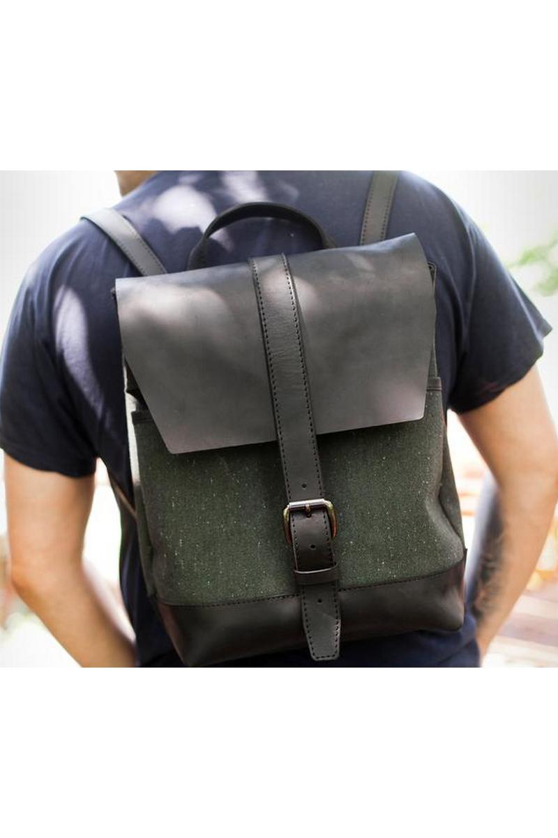 Buy Unisex stylish comfortable black green canvas leather travel big city backpack
