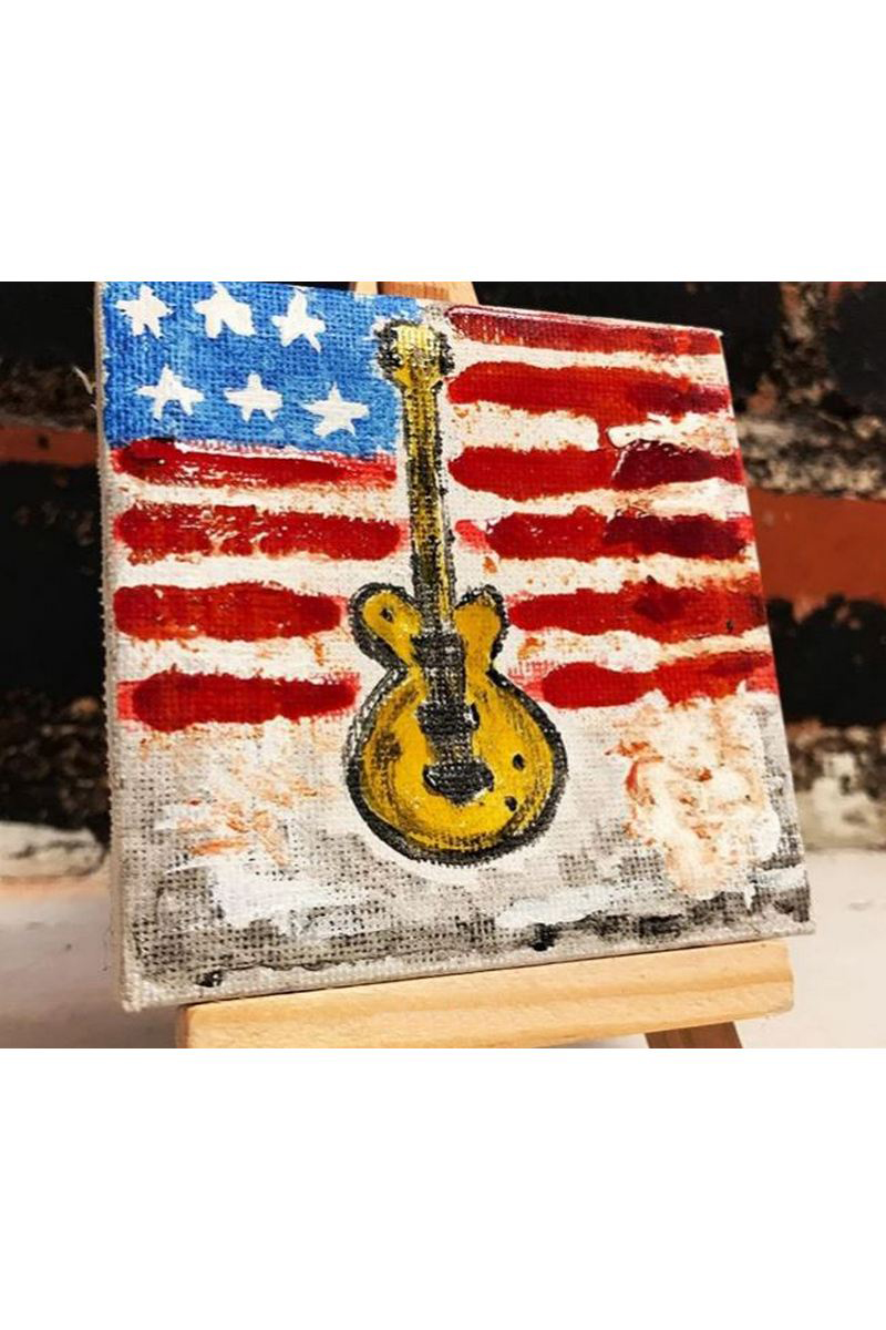 Buy Acrylic mini painting Guitar, modern art work canvas music style