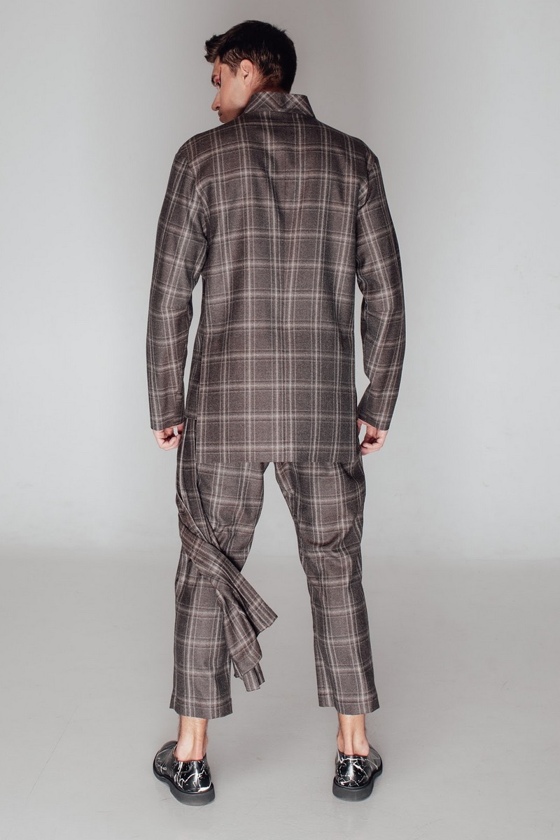 Wool Brown Plaid Suit with Skirt for Men, Extravagant Comfy Fashion Men`s  Suit