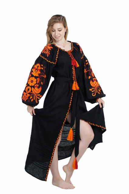 Buy Embroidered Ukrainian maxi dress with embroidery in folk style, vyshivanka