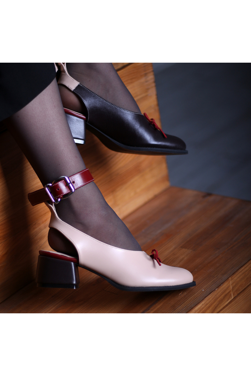 Buy Beige leather open heel shoes, brown women handmade designer comfortable shoes
