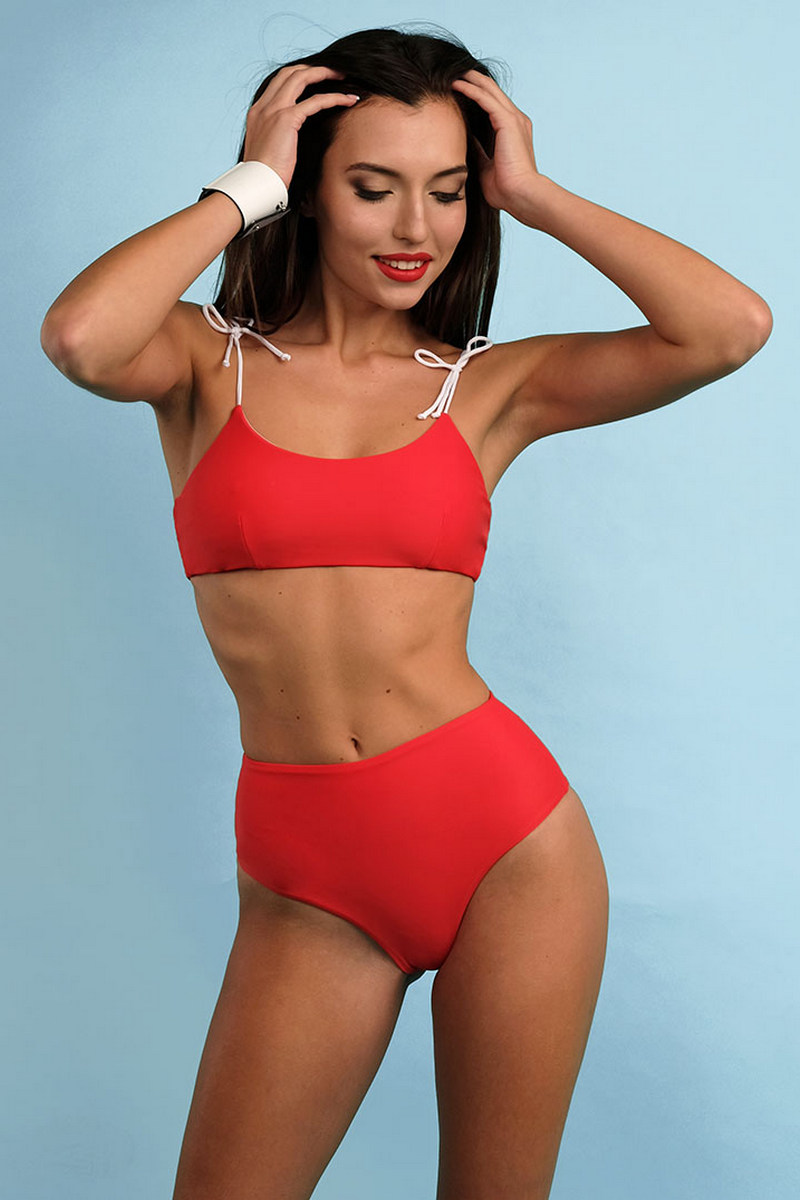 Buy Sporty top high waisted swimming trunks red swimsuit, Comfortable summer women`s swim wear