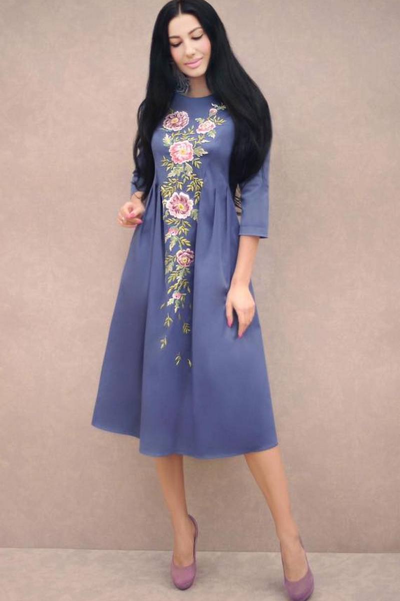 Buy Unique cotton boho blue midi dress with hand made embroidery, Original vyshivanka dress, Casual comfortable dress