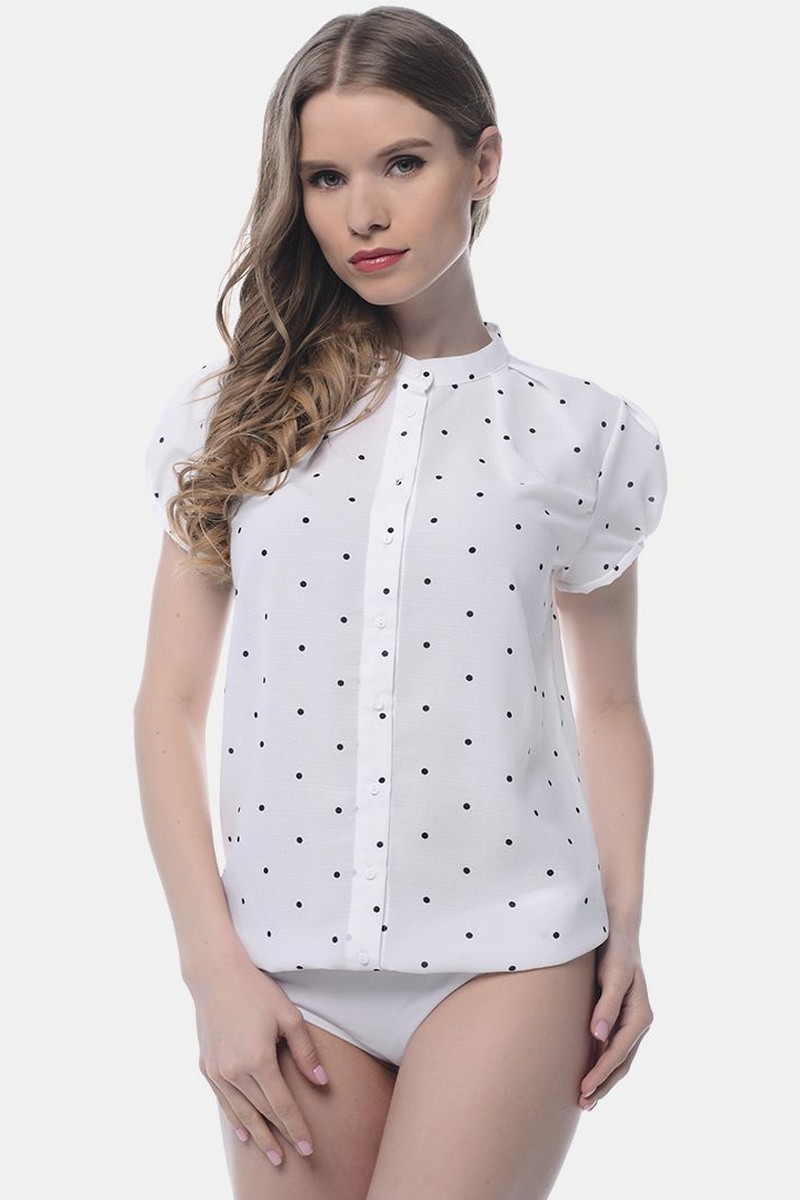 Buy Polka dot white short sleeve business buttons women`s elegant blouse body