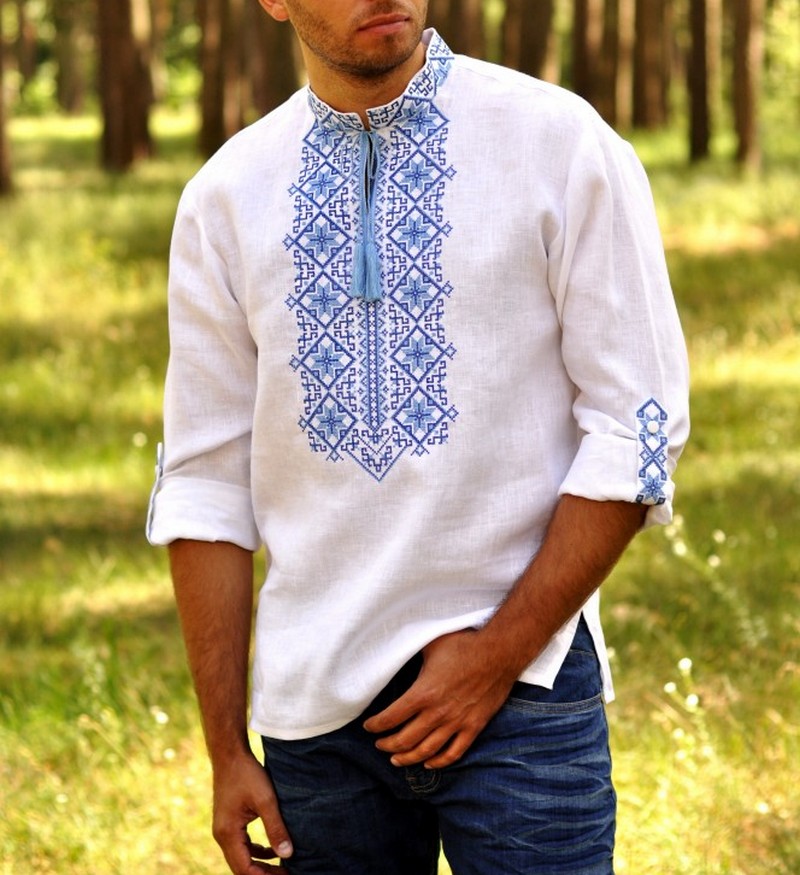 Buy Men's linen white Boho Folk ethnic vyshivanka shirt, Summer Ukrainian embroidery shirt with long sleeves