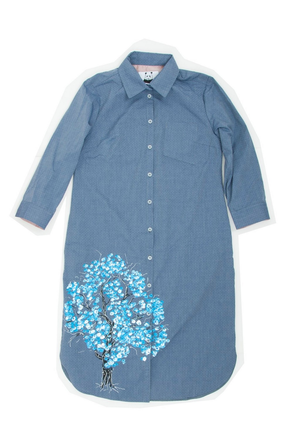 Buy Blue Casual Loose Oversize Women`s Cotton Print shirt dress , Unique stylish Long sleeve dress