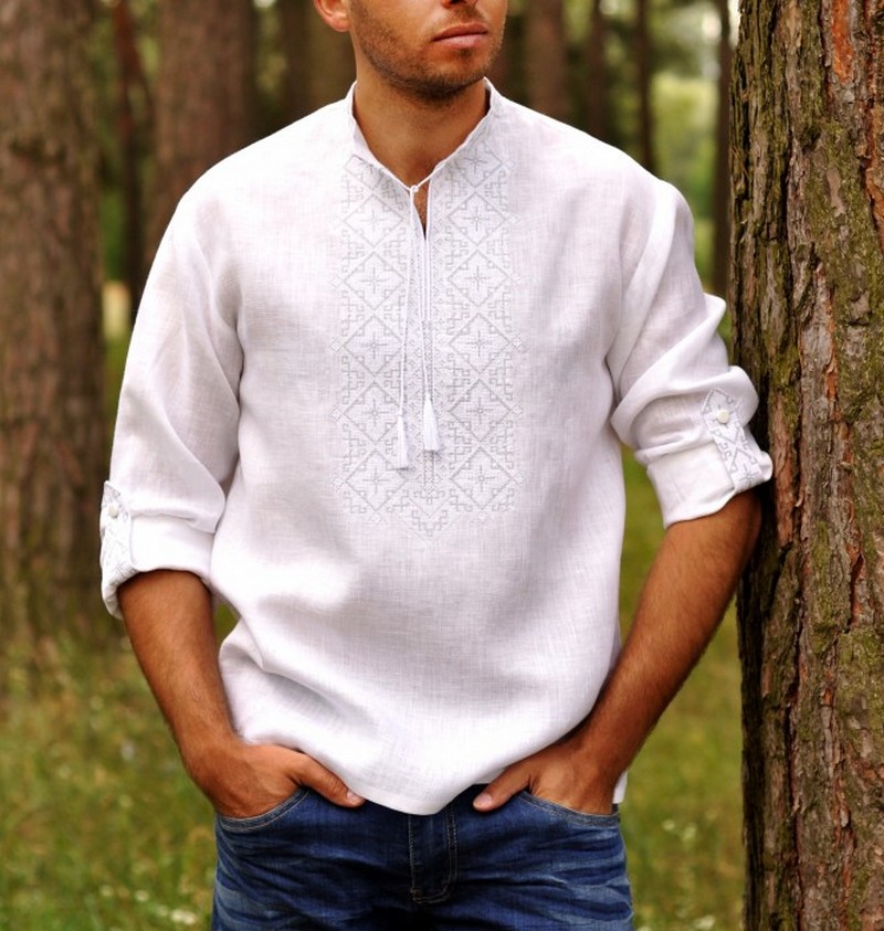 Buy Men's linen white Folk ethnic vyshivanka shirt, Summer Boho Аuthentic Ukrainian embroidery shirt with long sleeves