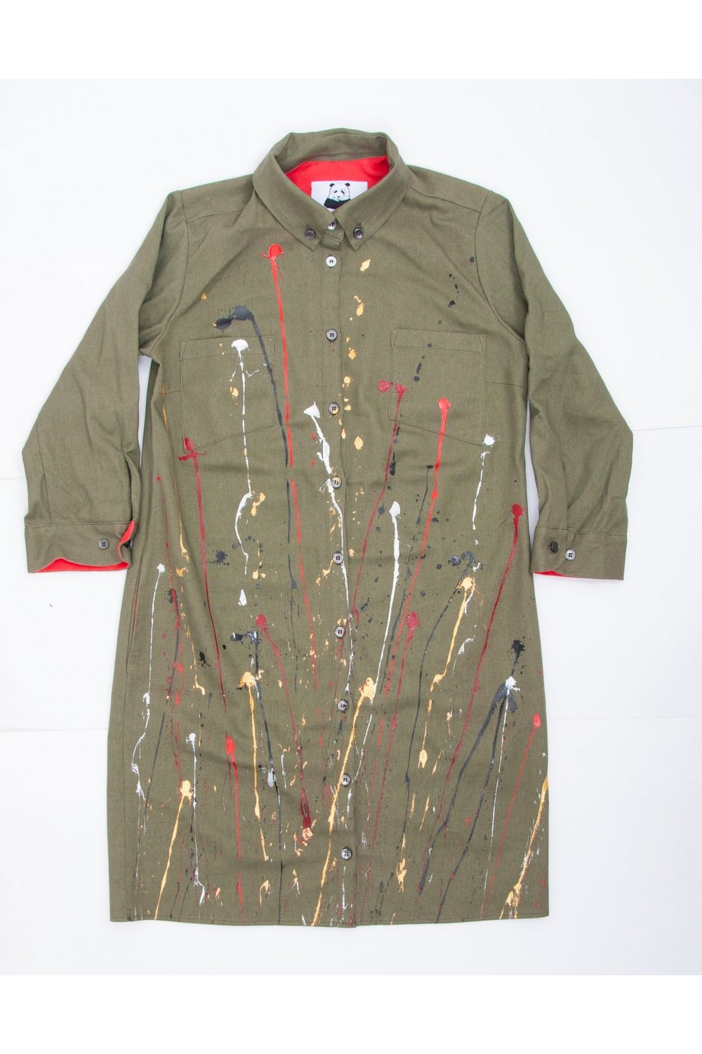 Buy Military Khaki Casual Loose Women`s Cotton Hippie Print shirt dress , Unique stylish Long sleeve dress
