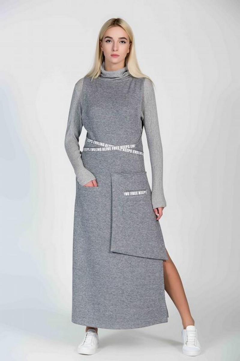 Buy Warm long grey women sundress, winter maxi comfortable stylish sleeveless dress