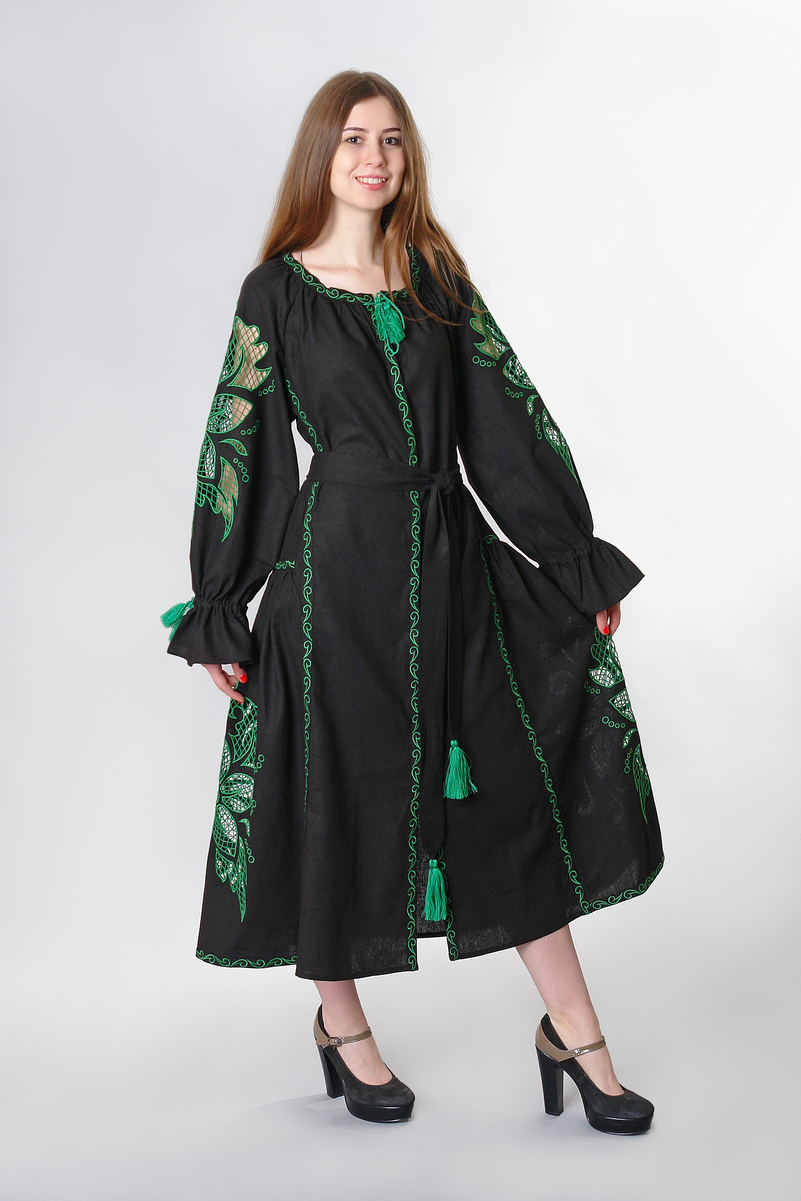 Buy Women Maxi Hippie Boho Folk linen embroidered summer black dress , Ethnic Ukrainian style vyshivanka