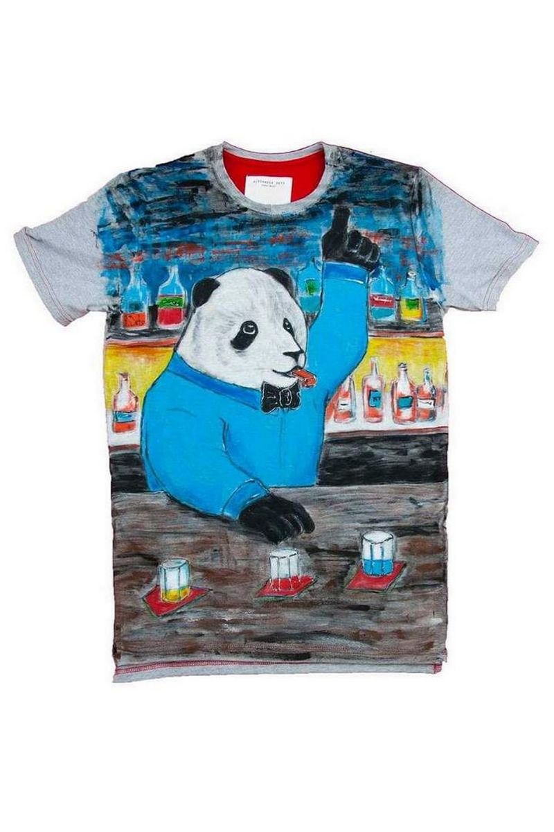 Buy Unisex Gray Cotton Comfortable Print tee shirt , Short sleeve Panda tshirt, Unique stylish t shirt