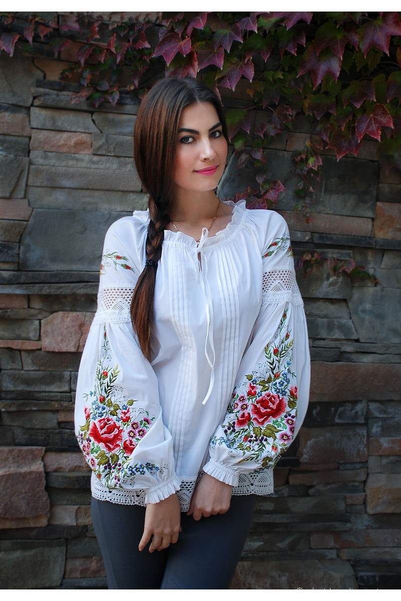 Buy Exclusive white embroidered cotton blouse, authentic Ukrainian unique vyshivanka shirt