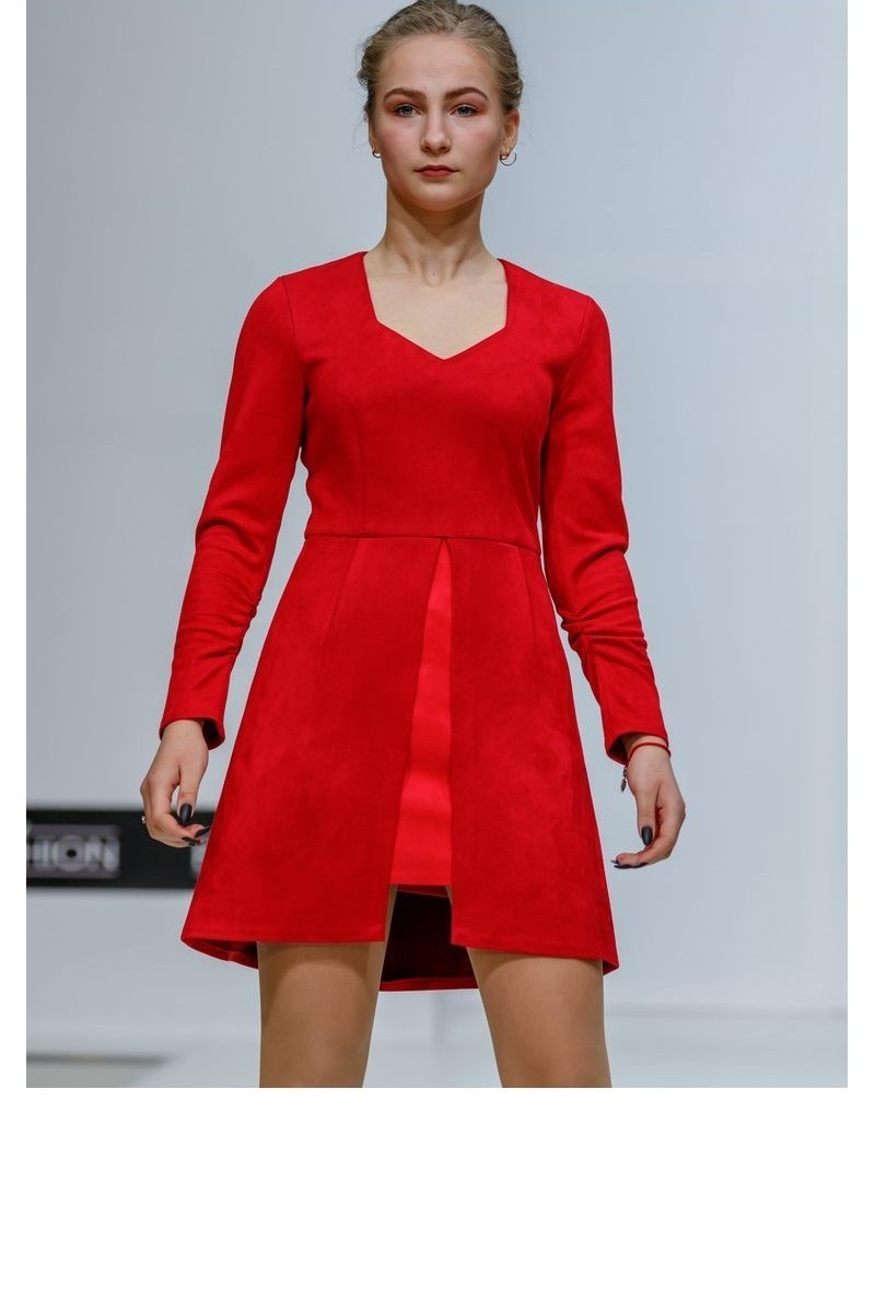 Buy Red Suede Dress Suede Dress Coctail Dress Long Sleeve Dress Red Dress Asymmetrical dress V-neck Dress