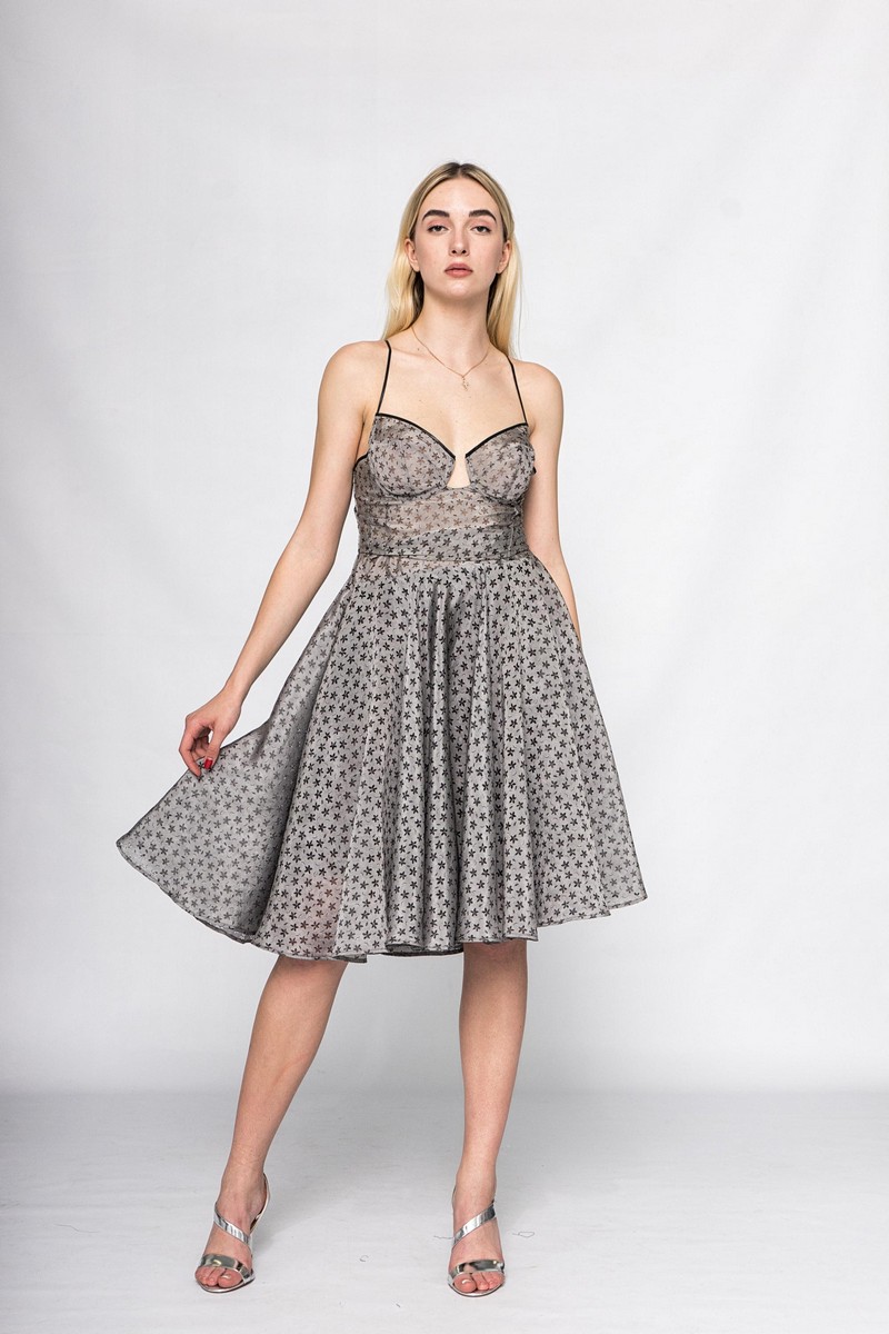Buy Summer elegant grey party silk floral pattern dress, Sleeveless cocktail open back dress, Сomfortable everning dress