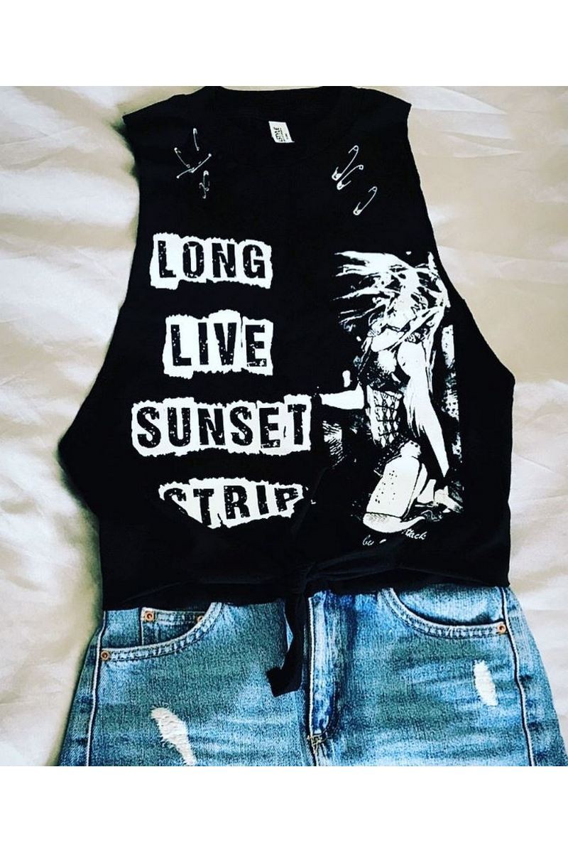 Buy Rock style cotton black top, LONG LIVE SUNSET STRIP sleeveless t-shirt