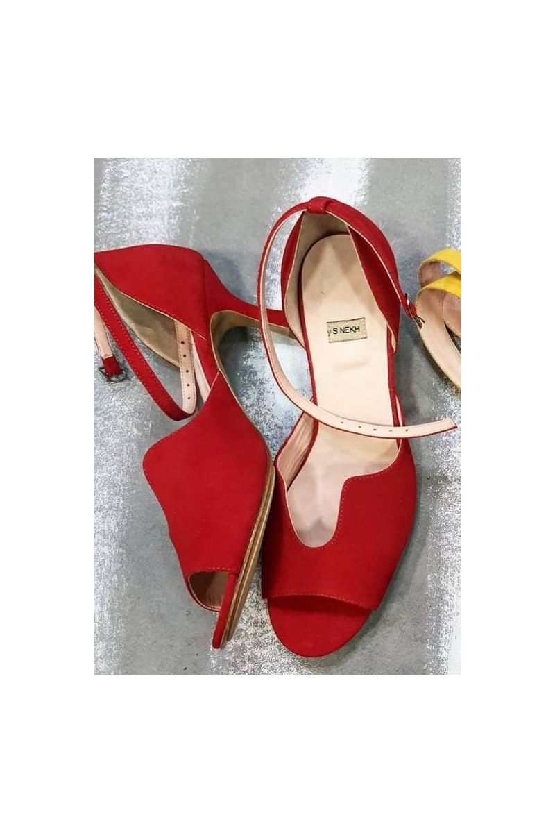 Buy Red women sandals stiletto heel curly cutout closed heel buckle, Fashion Designer Handmade Shoes