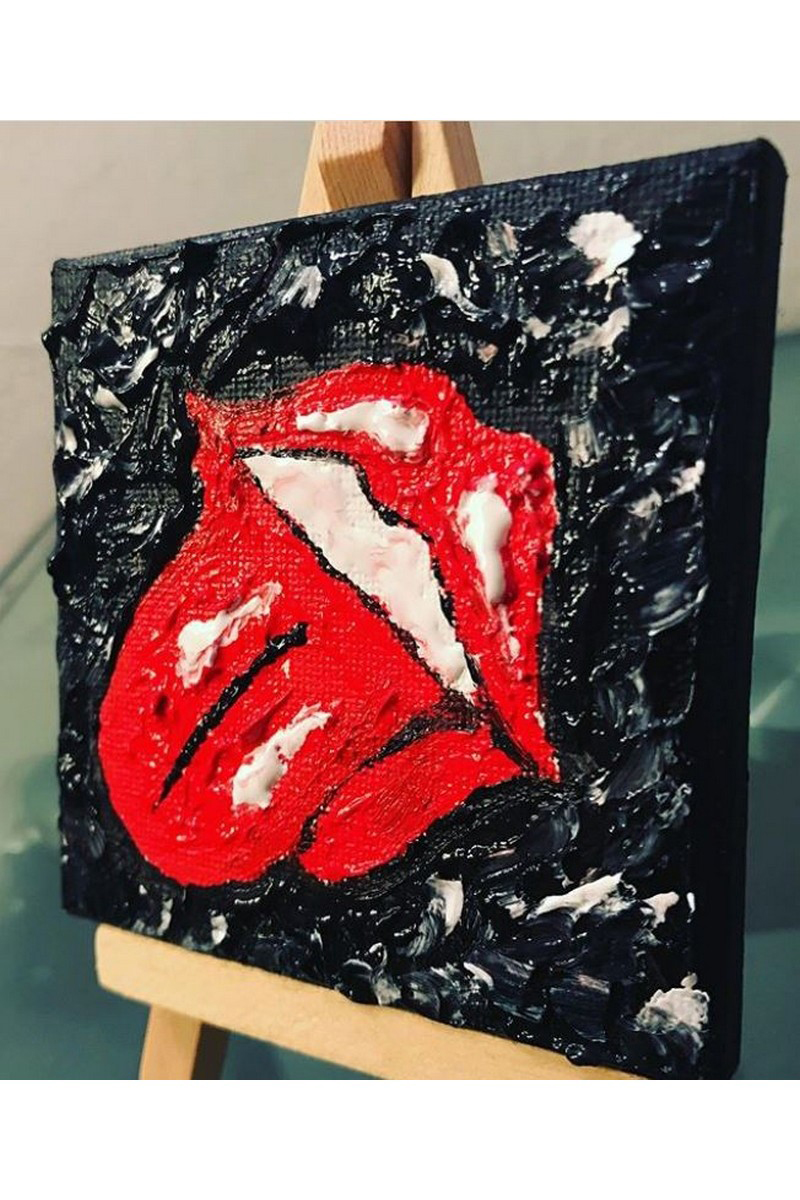 Buy The Rolling Stones acrylic painting, Open mouth with red lips, textured messy painting