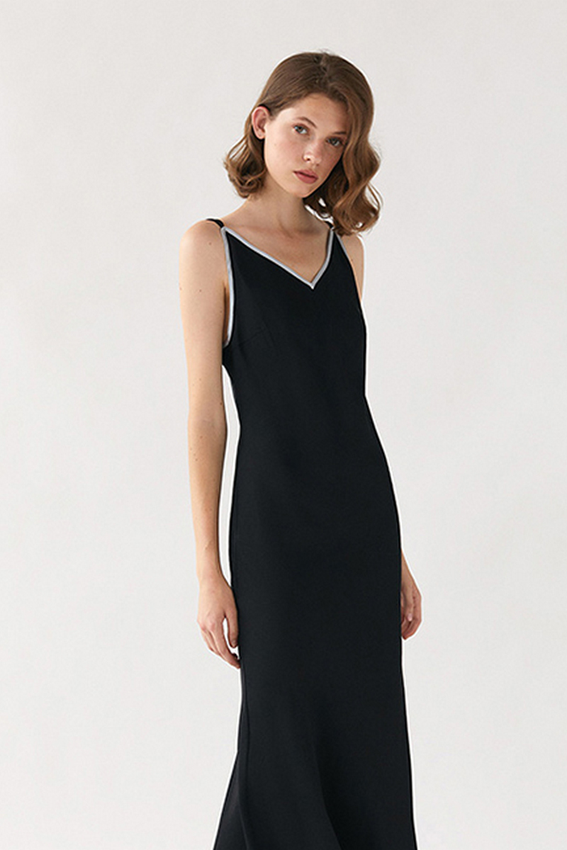 Buy Women Maxi Silk Black Spaghetti Sleeveless V neck Open Back Evening Dress