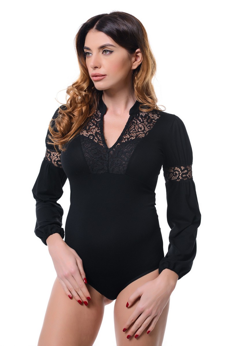 Buy Elegant black lace long sleeve stylish comfortable bodysuit blouse