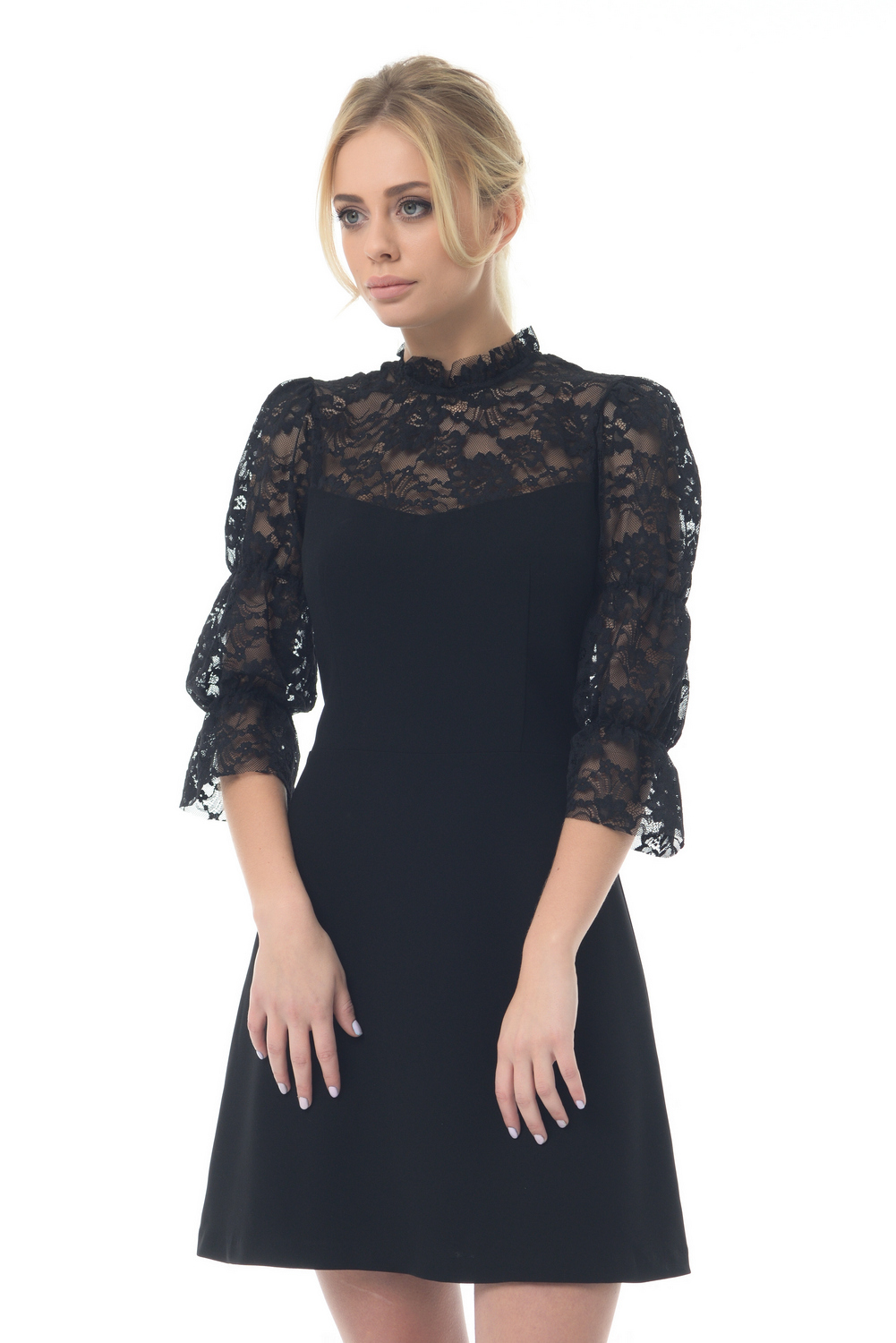 Buy Women Black Guipure Lace Elegant little black dress, Knee length Everning party dress by Arefeva
