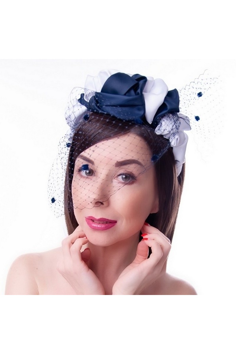 Buy Fascinator Hats Veil Wedding Hat Tea Party Hat, blue white little silk hat 
