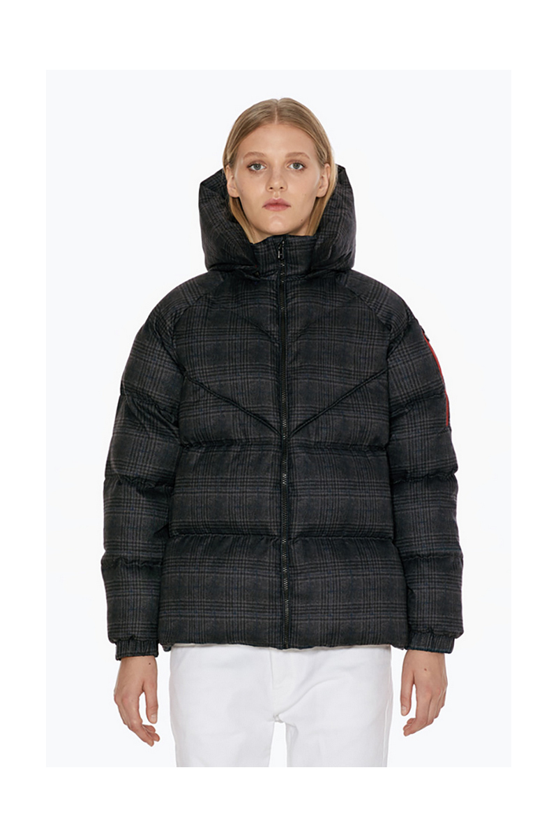 Buy Black classic women comfortable warm winter bomber plaid downcoat