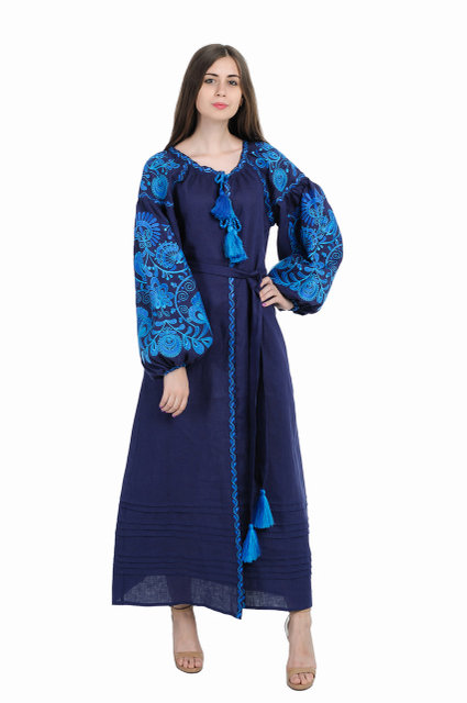 Buy Ukrainian maxi dress with embroidery, folk style, vyshivanka