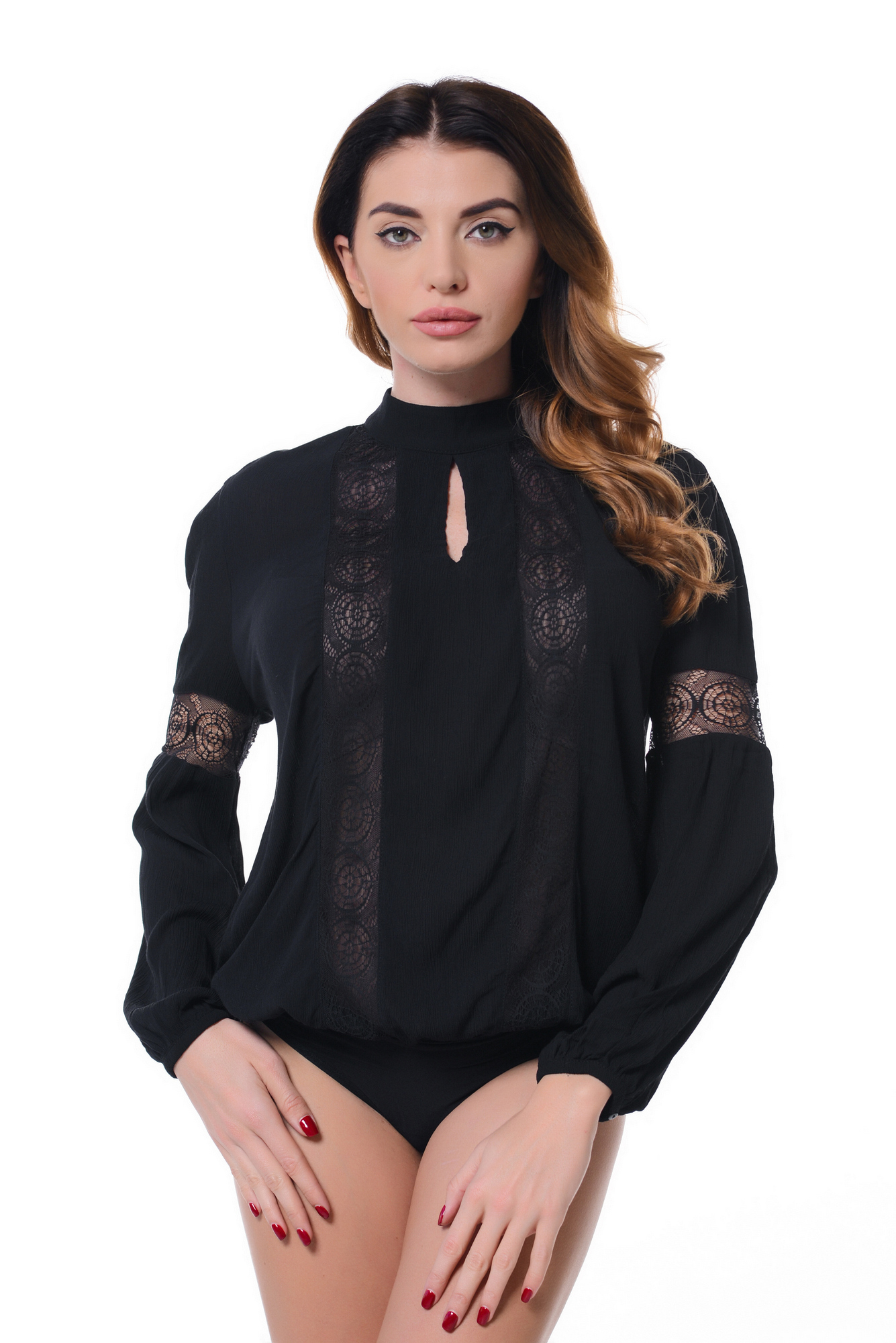 Buy Black Women Blouse Body Lace Guipure Office Style Clothing by Arefeva