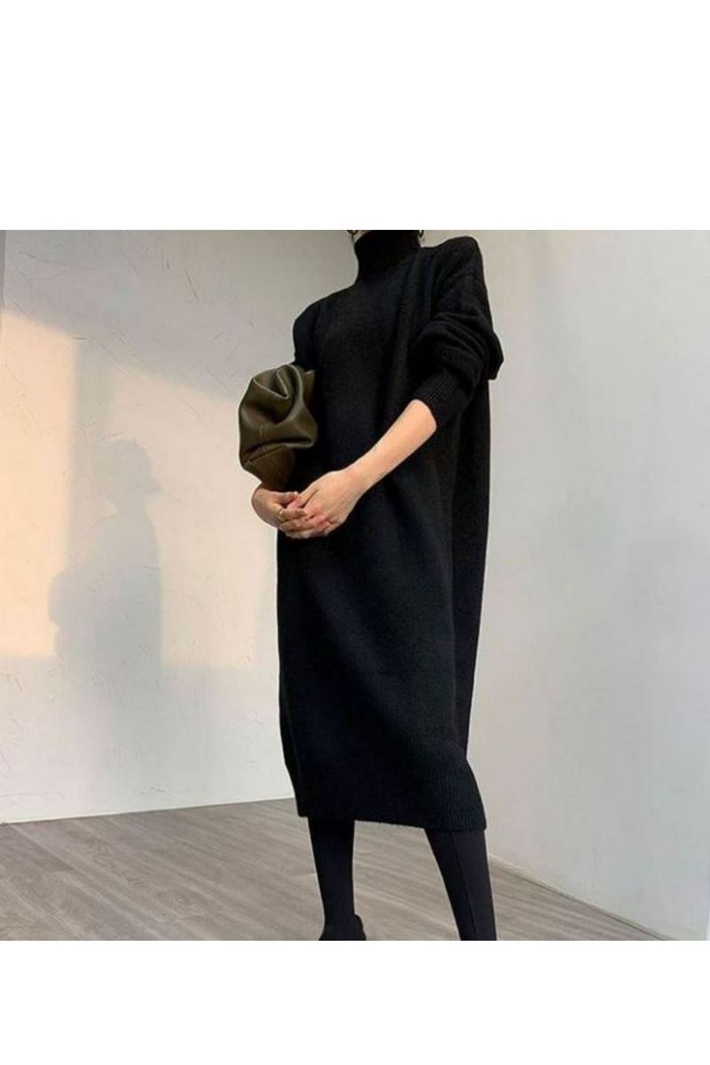 Buy Women's Wool Oversized Loose Knitted High Neck Long Sleeve Winter Warm Wool Pullover Long Sweater Dresses Tops