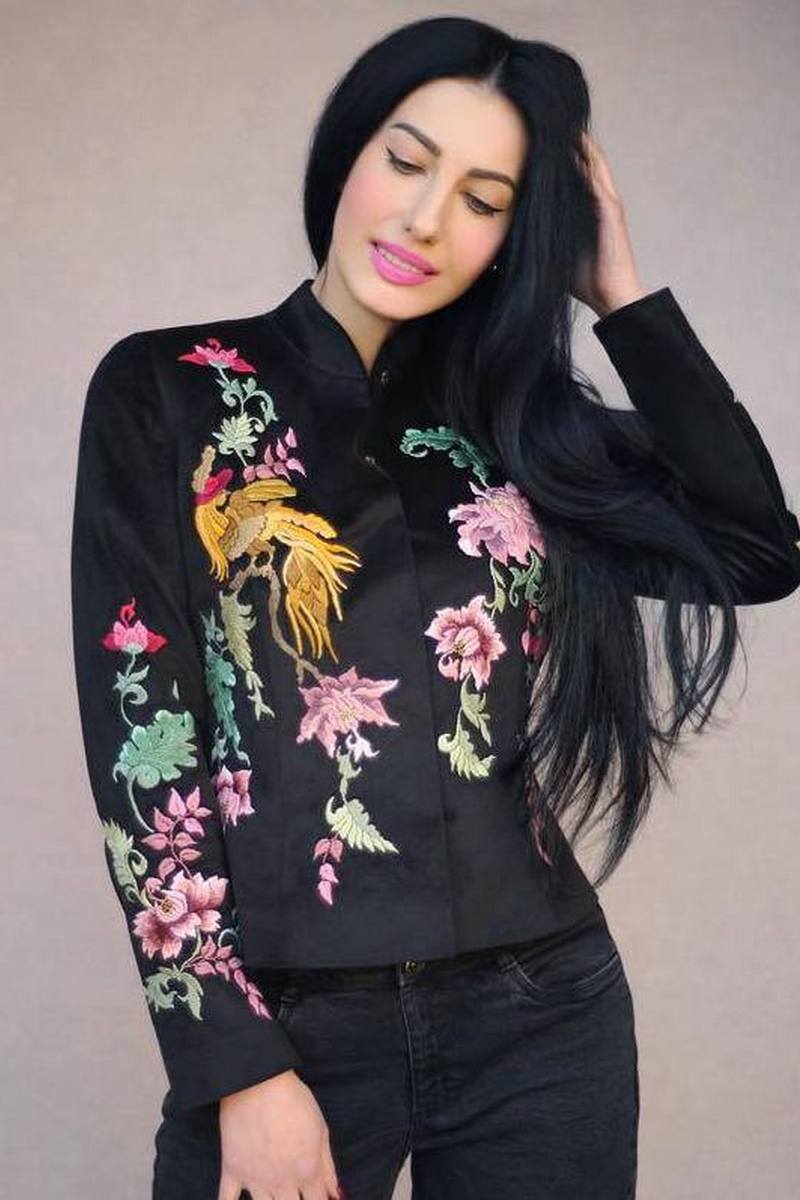 Buy Black unique velvet cotton jacket hand embroidery, elegant women designer stylish jacket