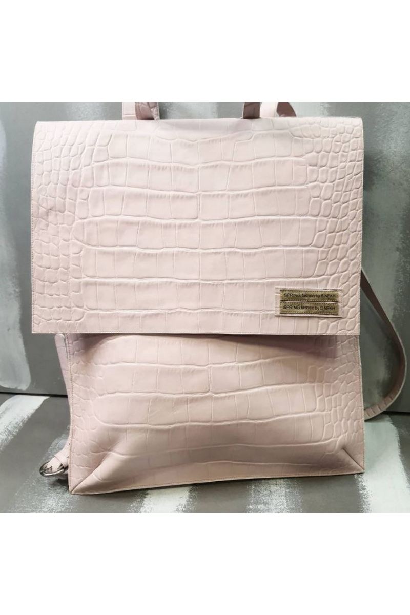 Buy Real Leather Girls Womens Handmade Backpack Bag Crocodile Embossed (Powder)