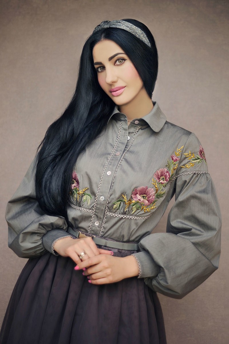 Buy Charming stylish cotton satin grey embroidered blouse, Ukrainian vyshivanka shirt