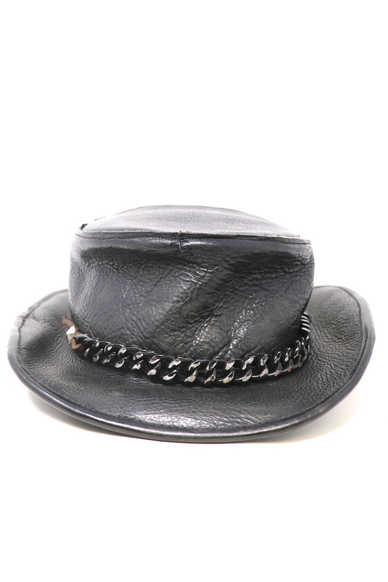 Buy Low-Top Chined Hat, Black Leather Vintage style Handmade Men Hat