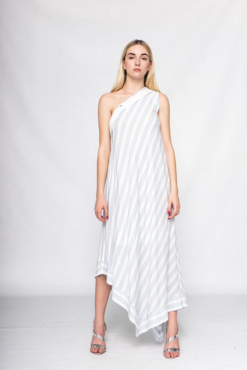 Buy Summer cotton jersey long asymmetric checkered sundress, Sleeveless one shoulder dress, Сomfortable casual maxi ladies dress