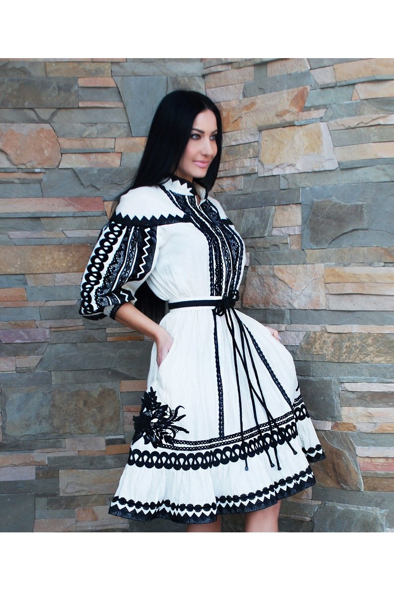 Buy White linen exclusive elegant lace design dress, stylish original dress