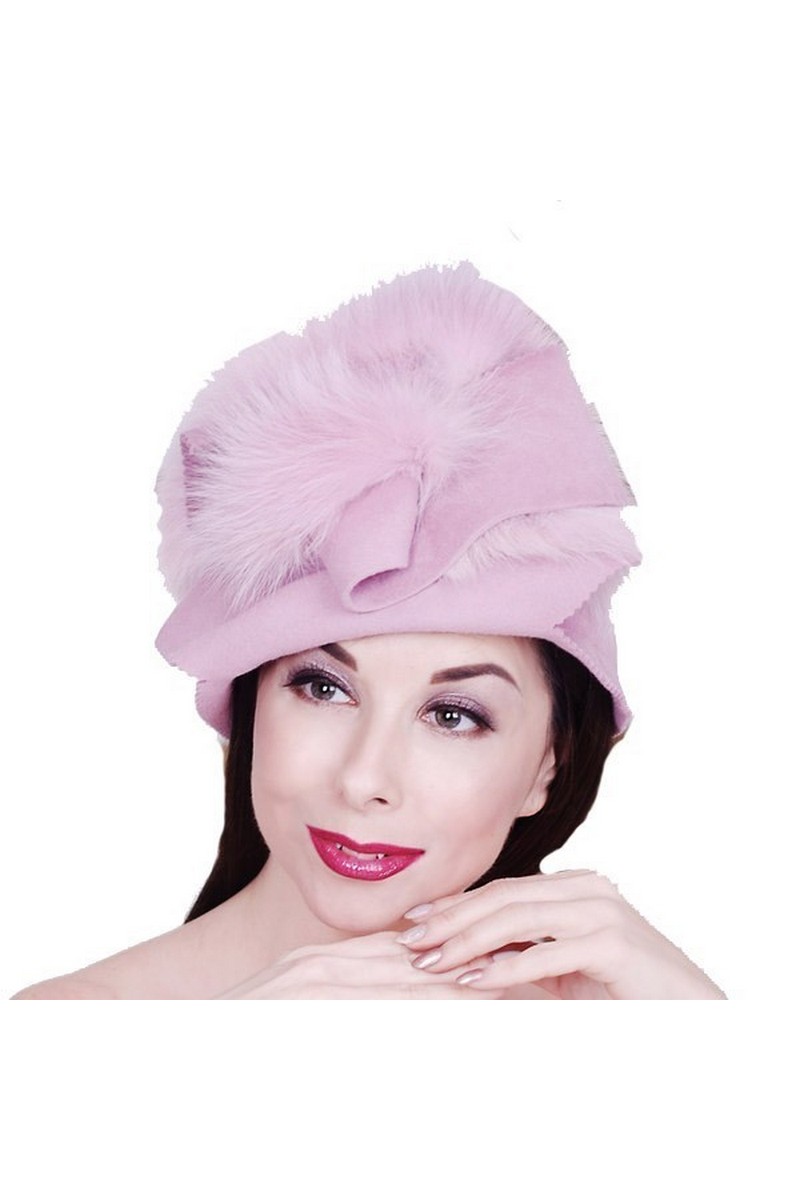Buy Felt fur arctic fox pink hat, retro style design handmade unique hat