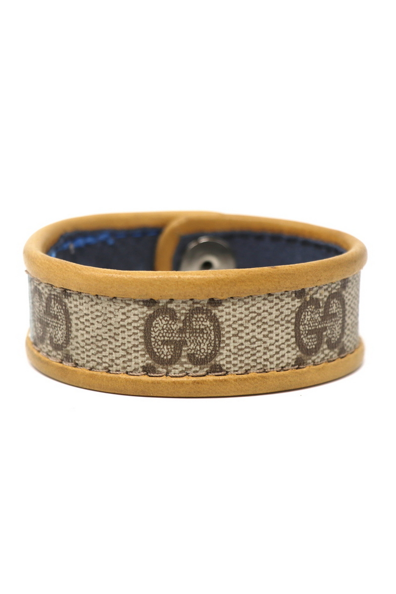 Authentic Gucci Single Row Wristband/Cuff Stitched Stripe Tan Bordering