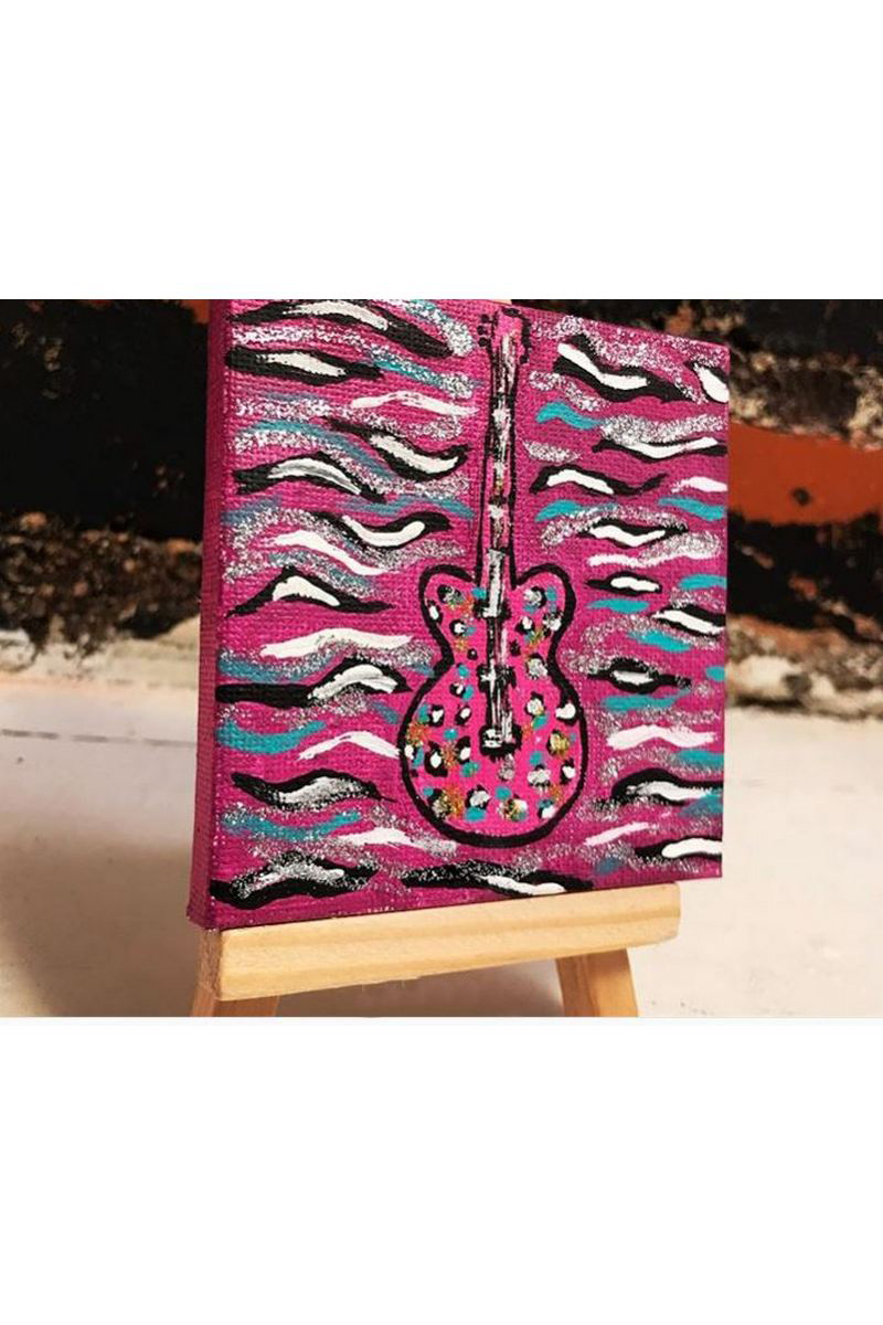 Buy Mini canvas acrylic music pink guitar, Modern mini painting art canvas easel