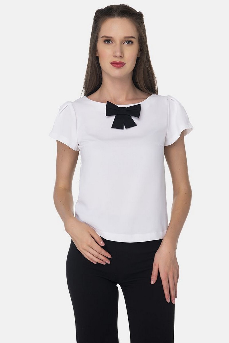 Buy Office business white comfortable short sleeve bow women`s blouse 