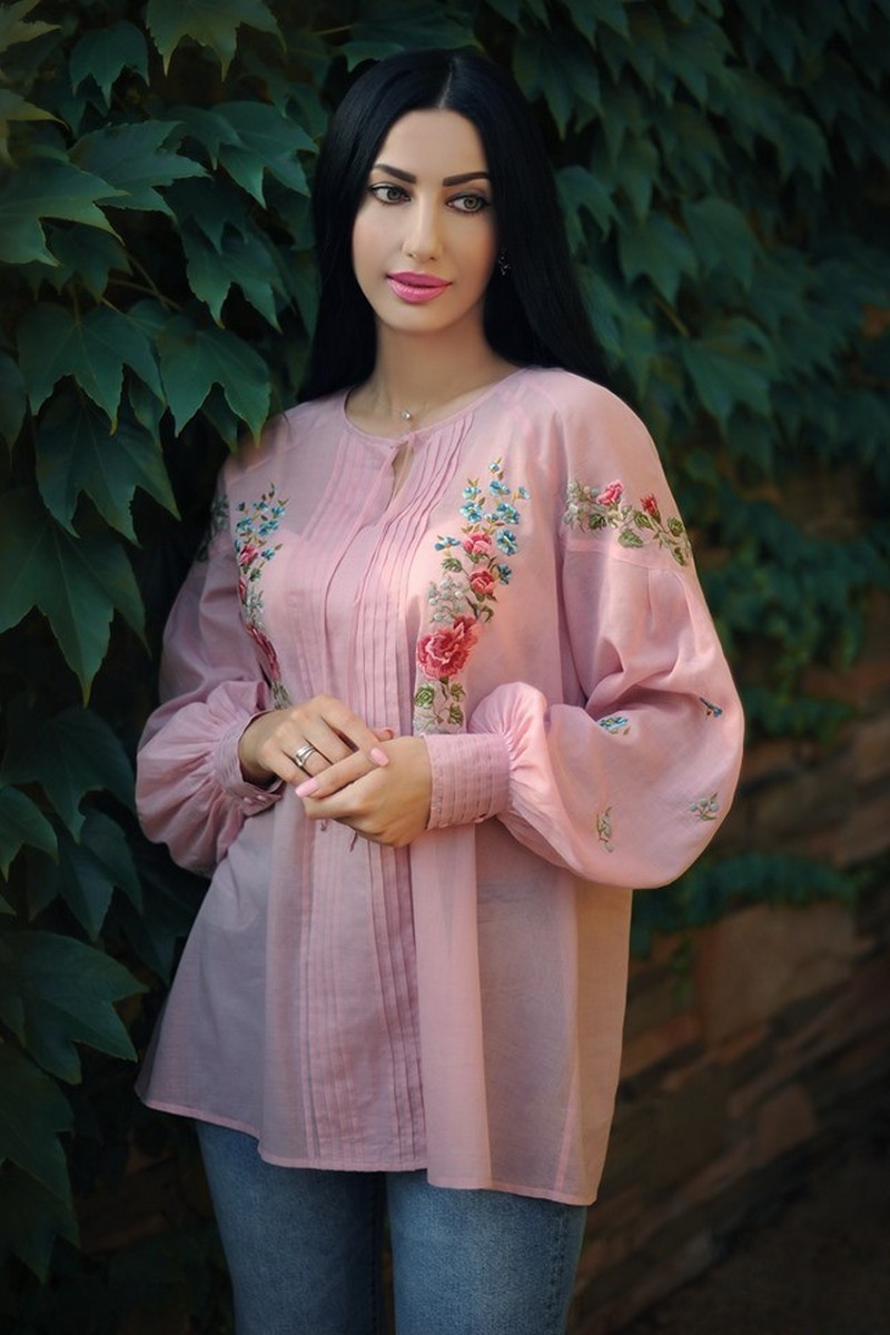 Buy Vyshivanka pink women's cotton long sleeve comfortable unique authentic blouse