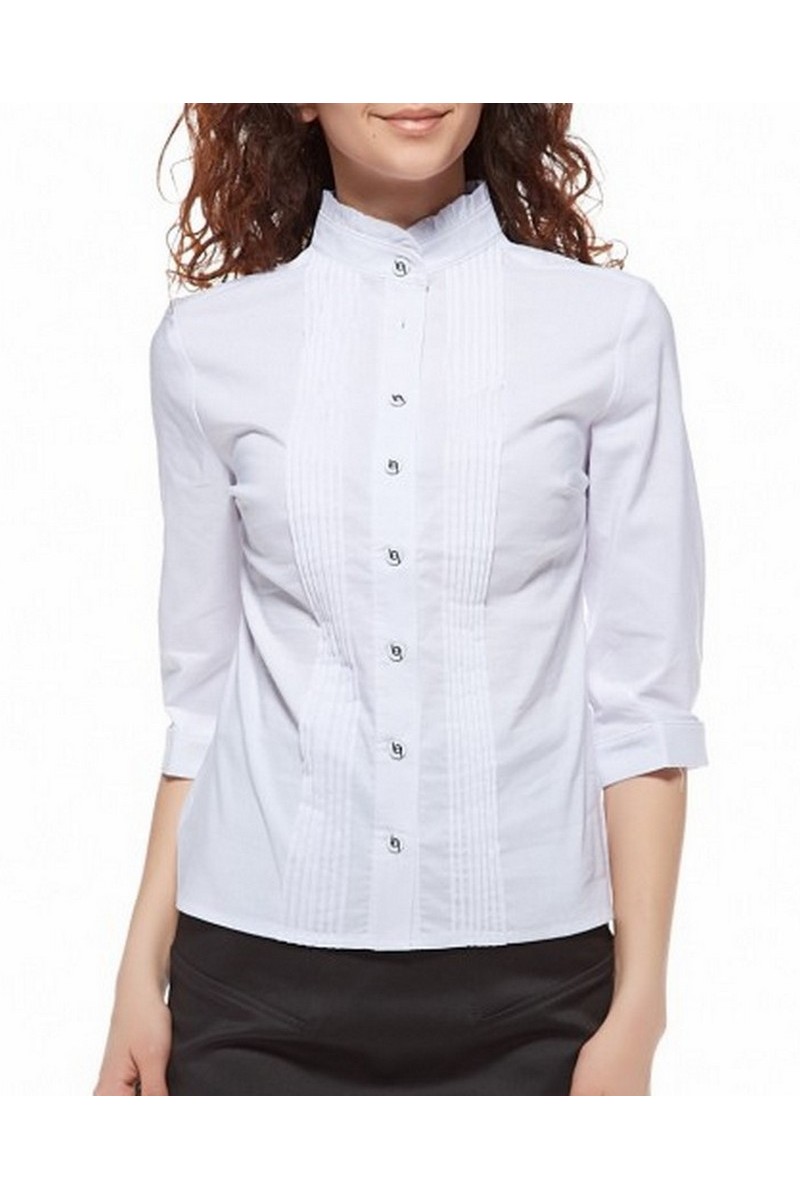 Buy Frill cotton white comfortable 3/4 sleeve classic buttons office business blouse
