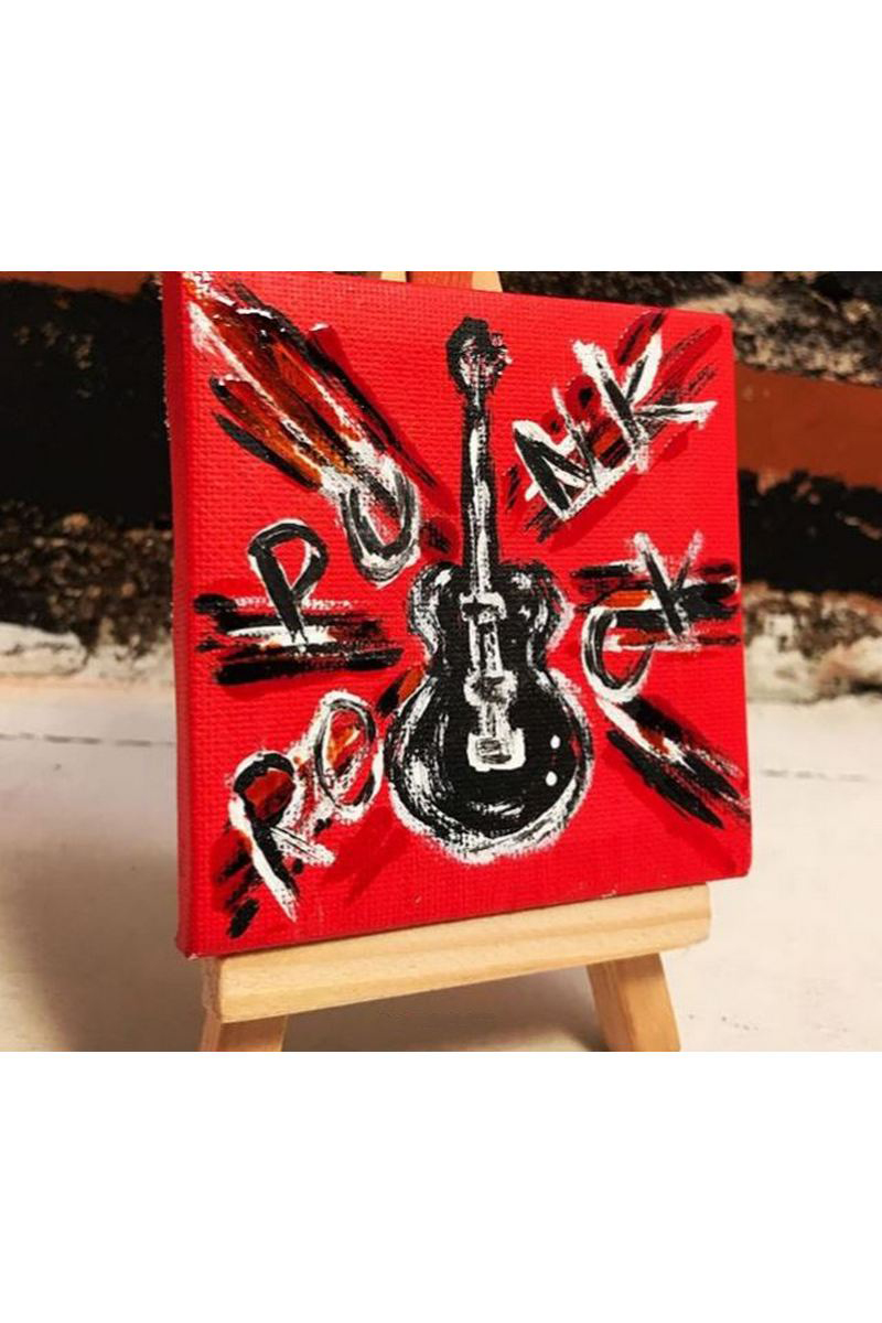 Buy Acrylic Red Punk Rock Mini painting, Modern music art guitar 