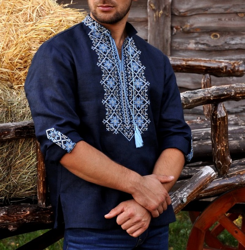 Buy Men's linen Summer Ukrainian Folk ethnic vyshivanka, Shirt long sleeves with embroidery