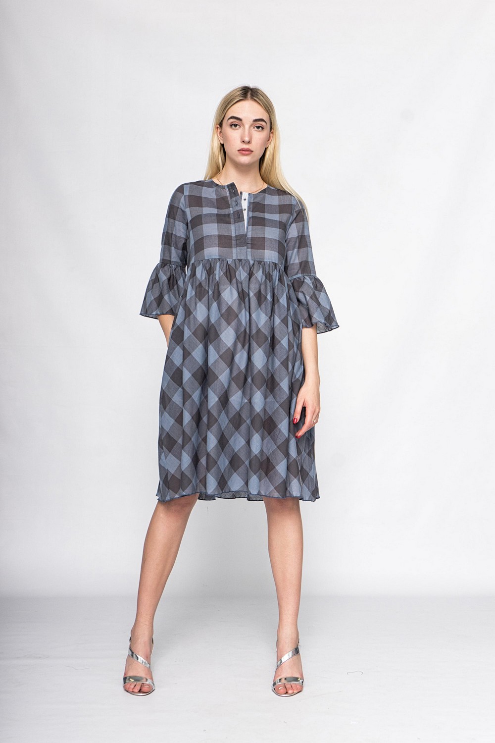 Buy Cotton loose checkered women dress, Сomfortable casual ladies dress for summer