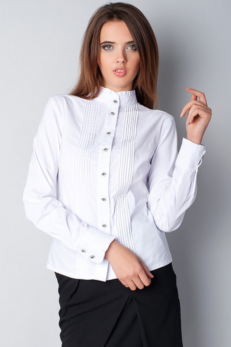 Buy Сomfortable classik white long sleeve cotton frill buttons office business blouse